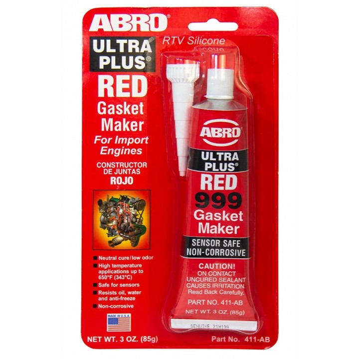 ABRO 411-AB Герметик прокладок 999 силиконовый OEM Ultra Plus (красный) 85 г