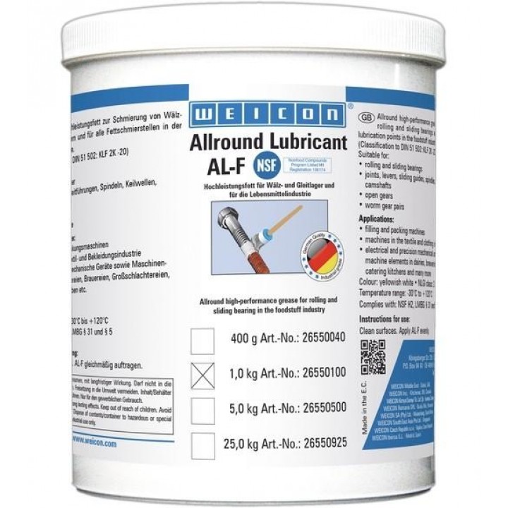 WEICON AL-F Высокоэффективная жировая смазка (1 кг) для вращающихся и скользящих поверхностей, в пищевой промышленности. t°от -30С до +120С.